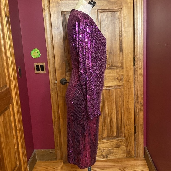 RARE Vtg Purple Sequin Oleg Cassini cocktail formal party midi long Dress sz 10 - Picture 4 of 16